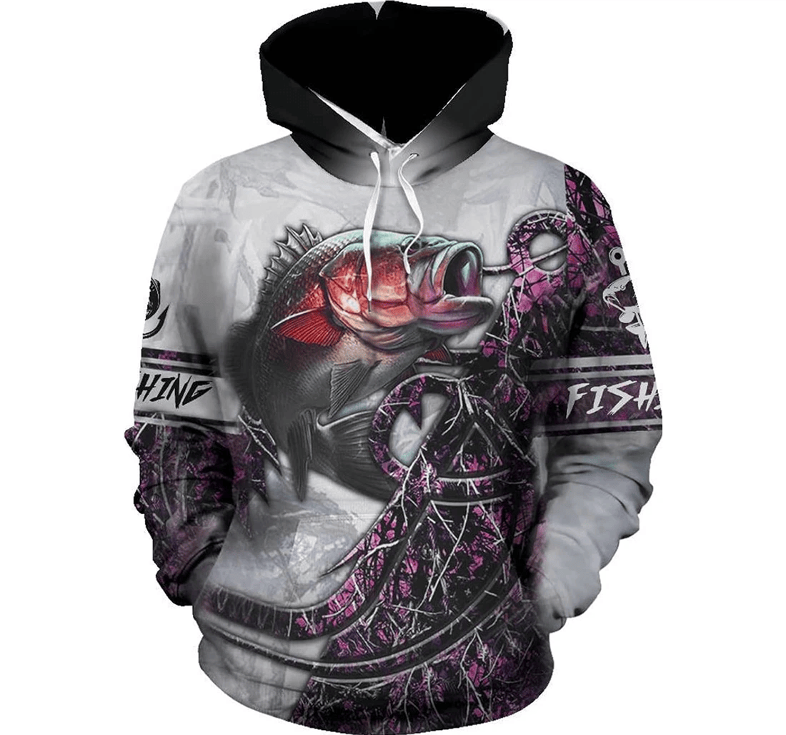 Personalized Fishing Bass Fishing Gray Fishing Camouflage Fisherman Hawaiian - 3D Printed Pullover Hoodie