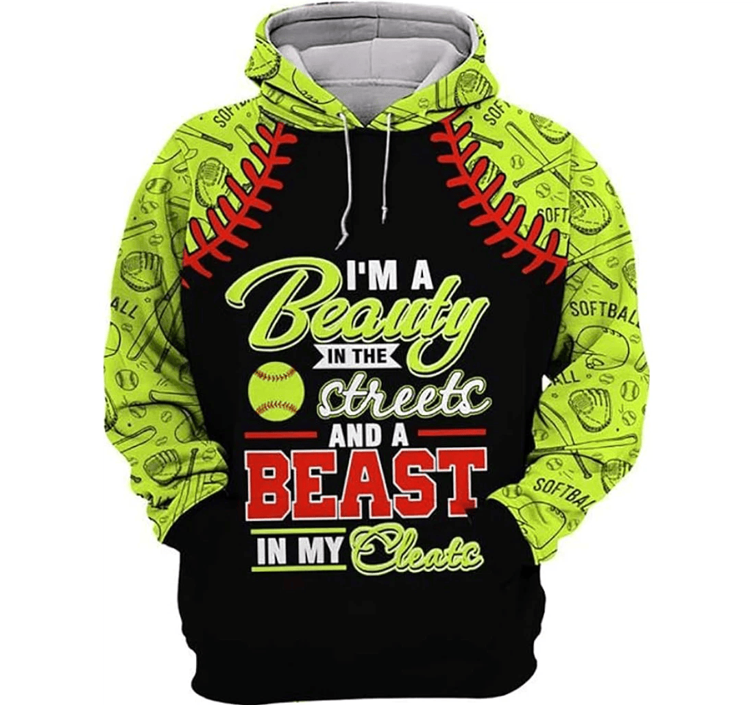 Personalized I'm A Beauty In The Streets A Beast In My Cleats Softball Hawaiian - 3D Printed Pullover Hoodie