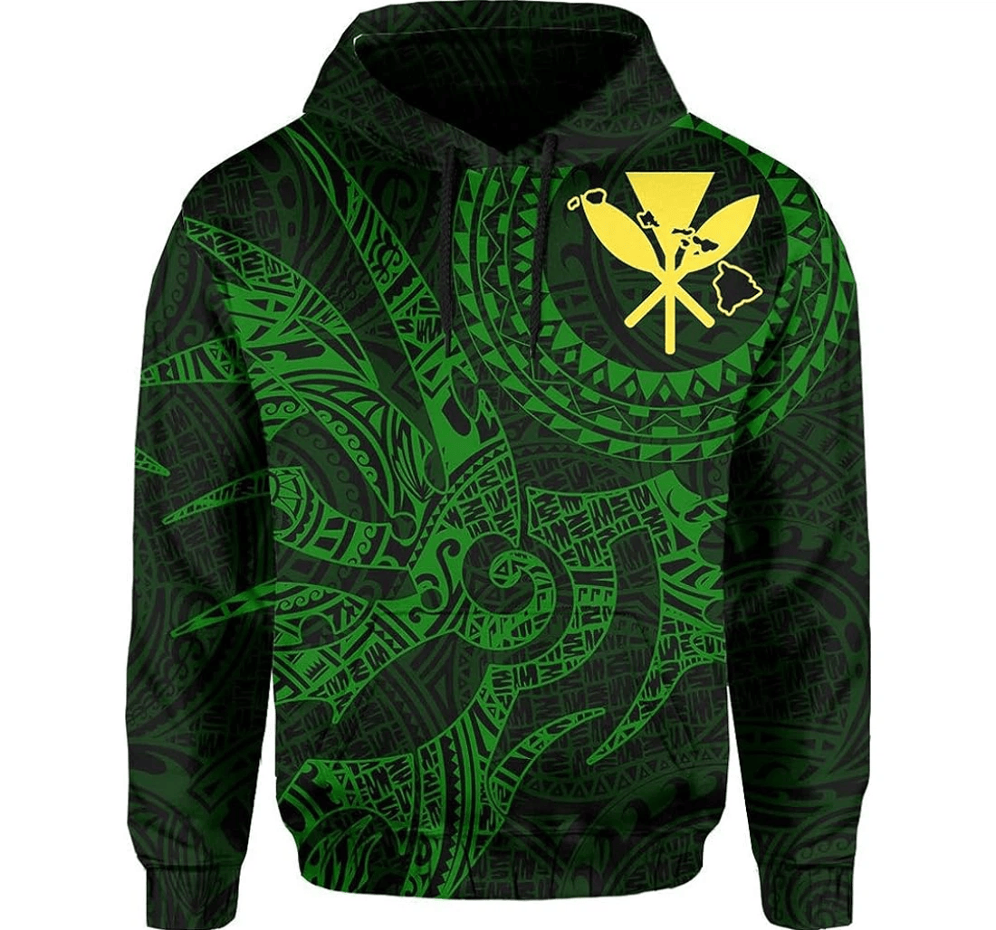 Personalized Hawaii Polynesian Kanaka Map Hawaiian Green Kanaka Tt Style - 3D Printed Pullover Hoodie