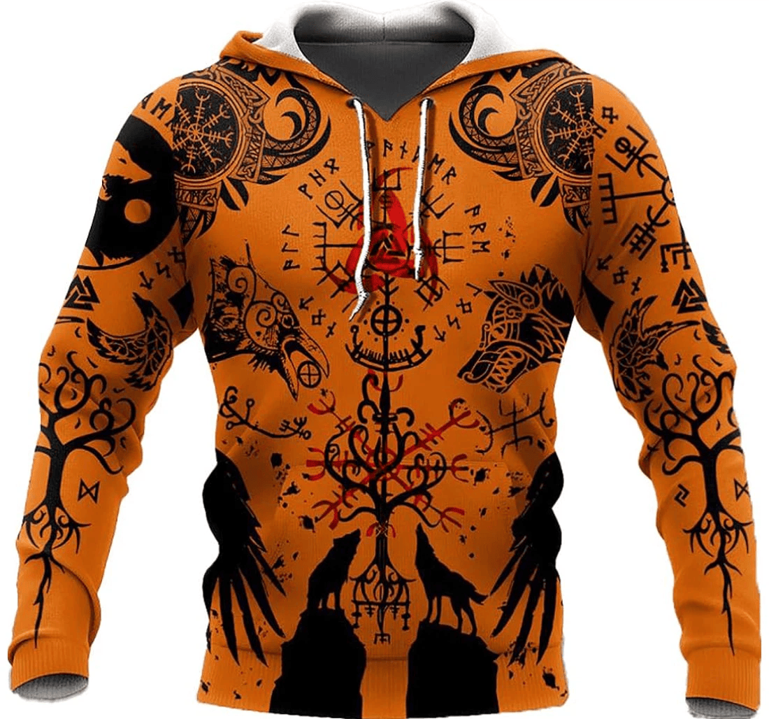 Personalized Beautiful Viking Tattoo Orange Version Hawaiian - 3D Printed Pullover Hoodie