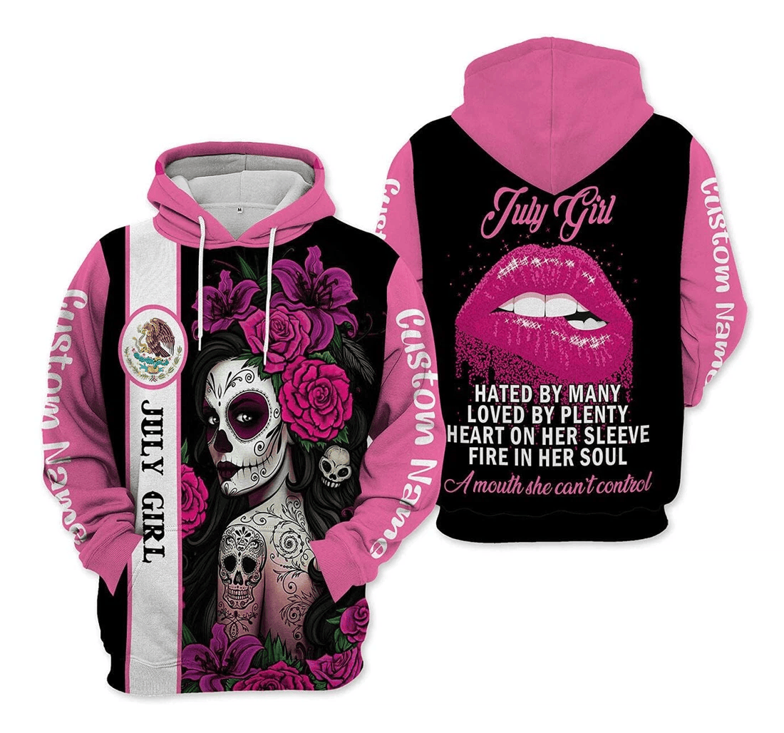 Personalized Custom Name Mexico Coat Of Arms July Girl Hated By Many Loved By Plenty Heart On Her Sleeve Fire In Her Soul - 3D Printed Pullover Hoodie
