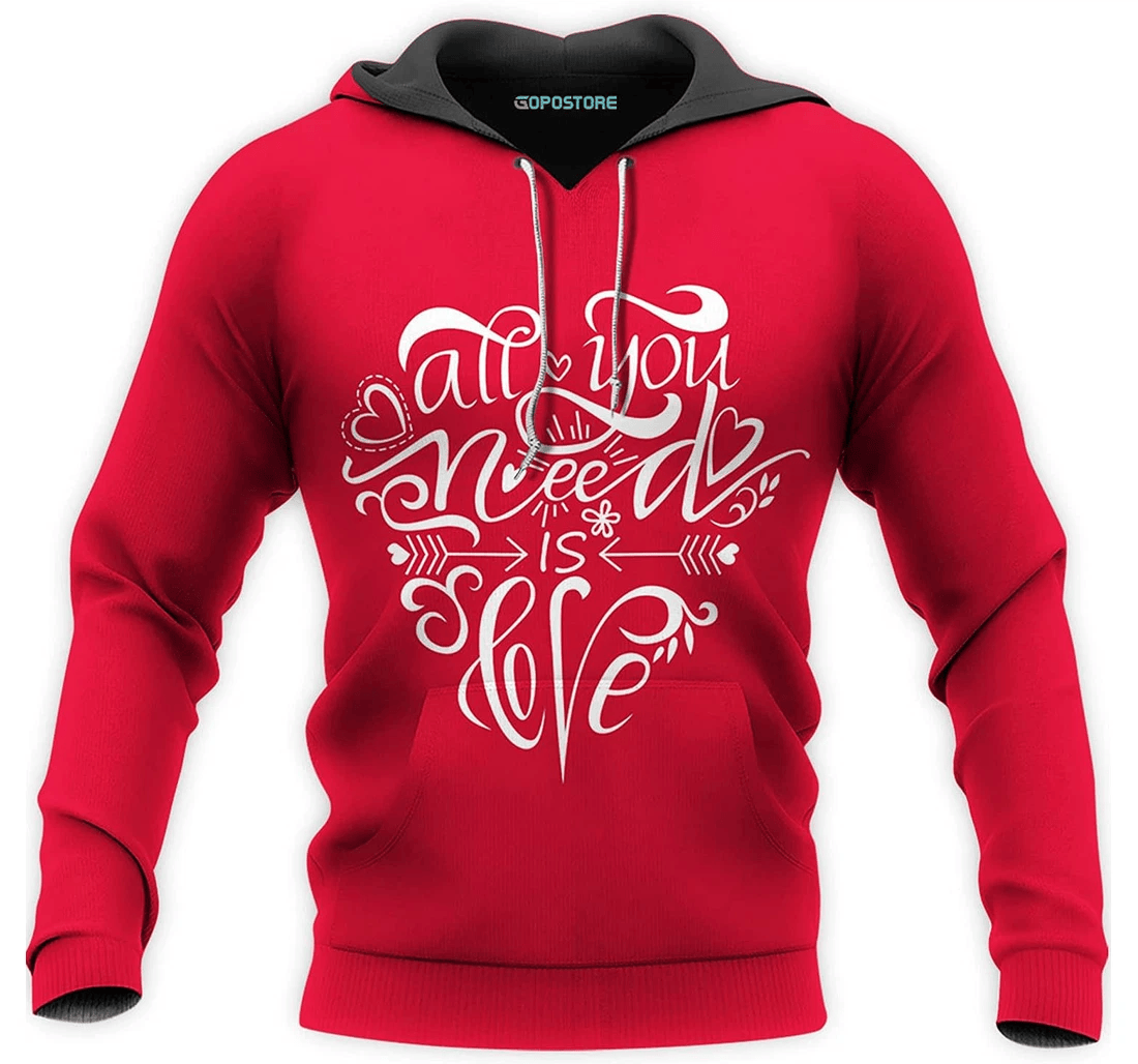 Personalized Happy Valentine Day All You Need Is Love Red Hawaiian - 3D Printed Pullover Hoodie