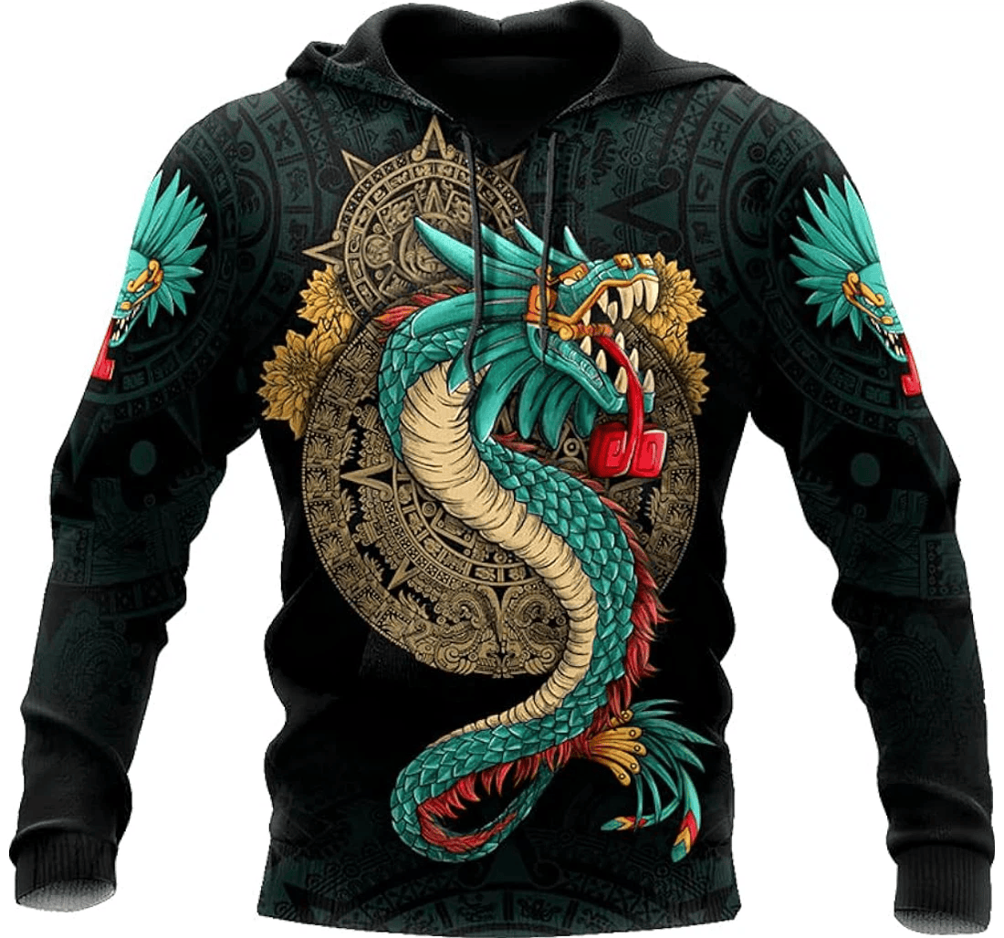 Personalized Aztec Maya Quetzalcoatl God Brings The Sun Around Hawaiian - 3D Printed Pullover Hoodie