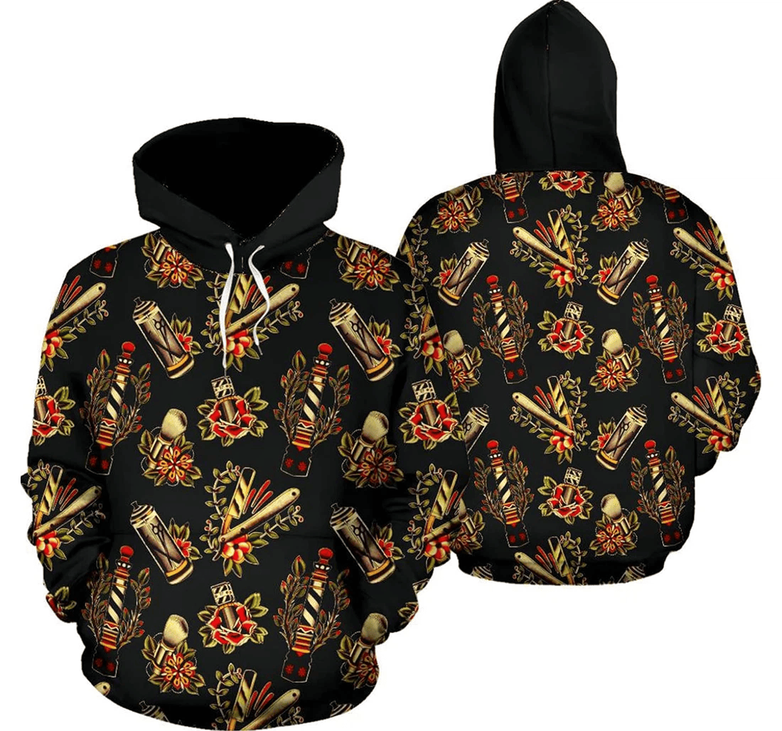 Personalized Barber Floral Barber Tools Hawaiian - 3D Printed Pullover Hoodie