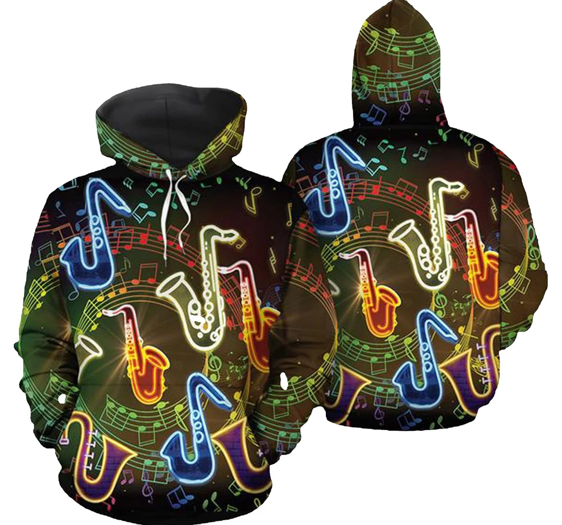 Personalized Saxophone Neon Light Coloful Cute Hawaiian - 3D Printed Pullover Hoodie