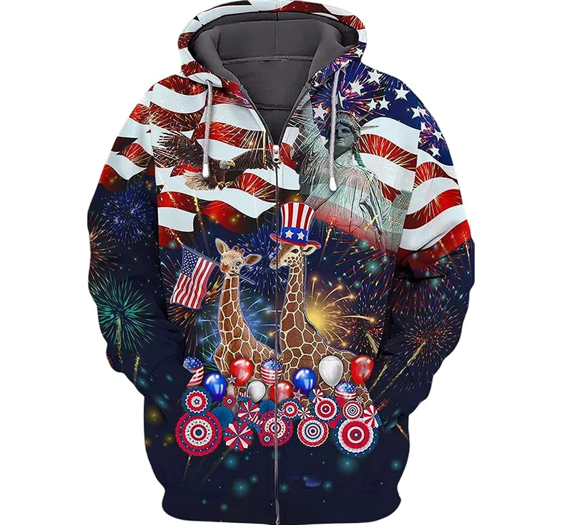 Personalized Giraffe Fireworks Independence Day Hawaiian - 3D Printed Pullover Hoodie