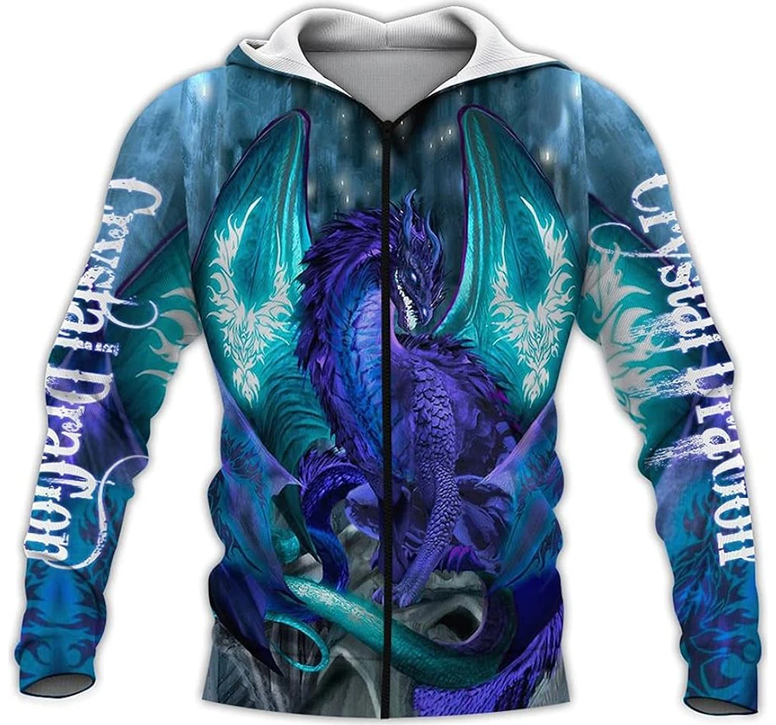 Personalized Crystal Dragon Purple Color Art Hawaiian - 3D Printed Pullover Hoodie