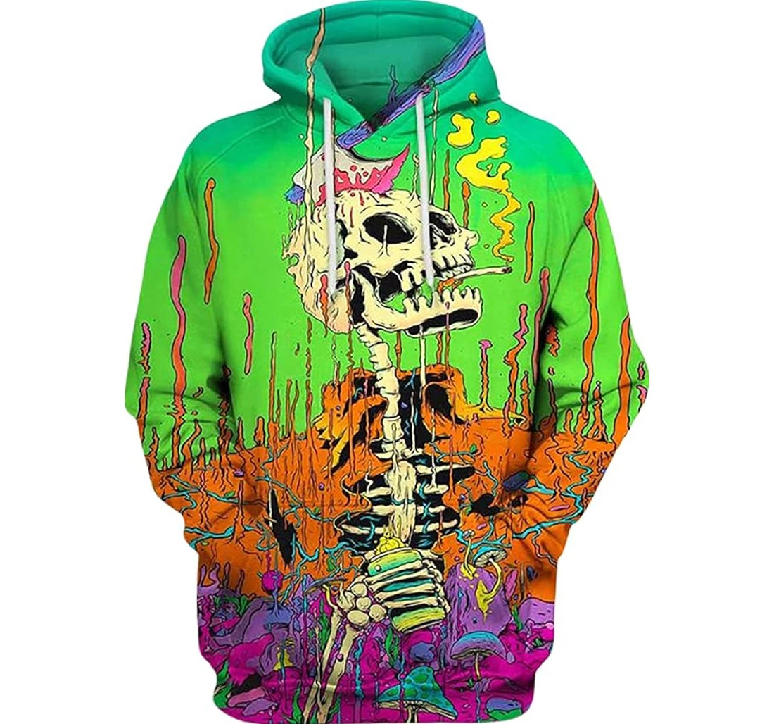 Personalized Hippie Souls Skeleton Melting Rick Colorful Hawaiian - 3D Printed Pullover Hoodie