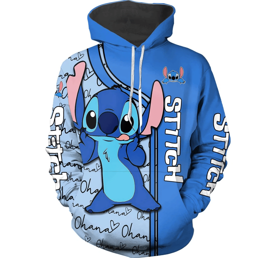 Personalized Gepostore Ohana Blue Allien Blue Allien Blue Allien Clothes Cartoon Character - 3D Printed Pullover Hoodie