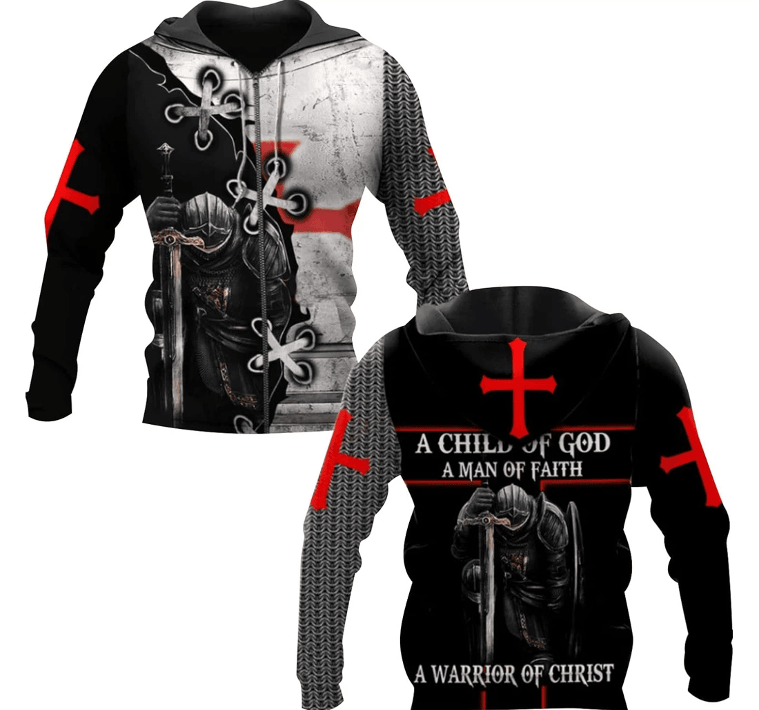 Personalized Knight Templar Knight Armor A Child Of God Christian Red Cross - 3D Printed Pullover Hoodie