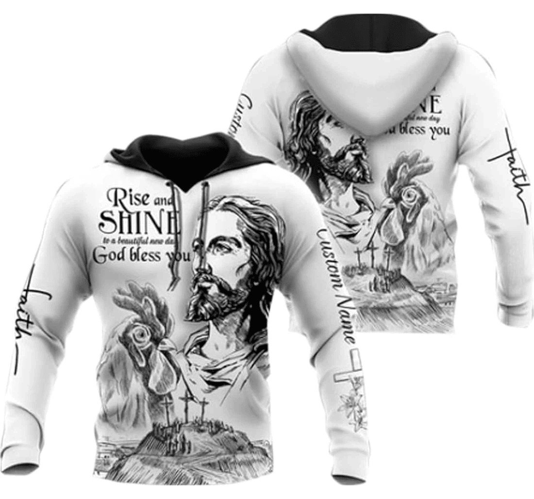 Personalized New Rooster Rise Shine Jesus - 3D Printed Pullover Hoodie