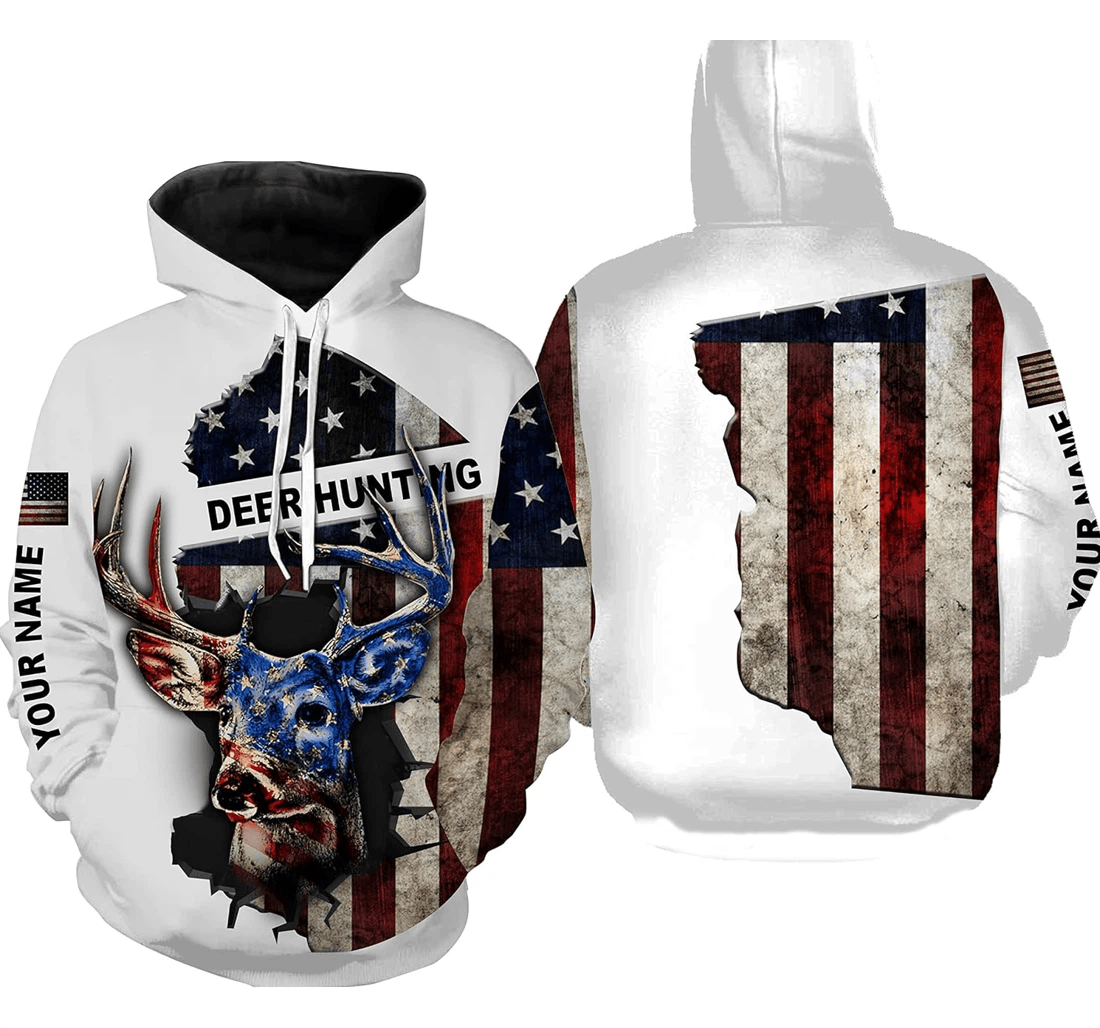 Personalized Name Deer Hunting American Flag Patriotic - 3D Printed Pullover Hoodie