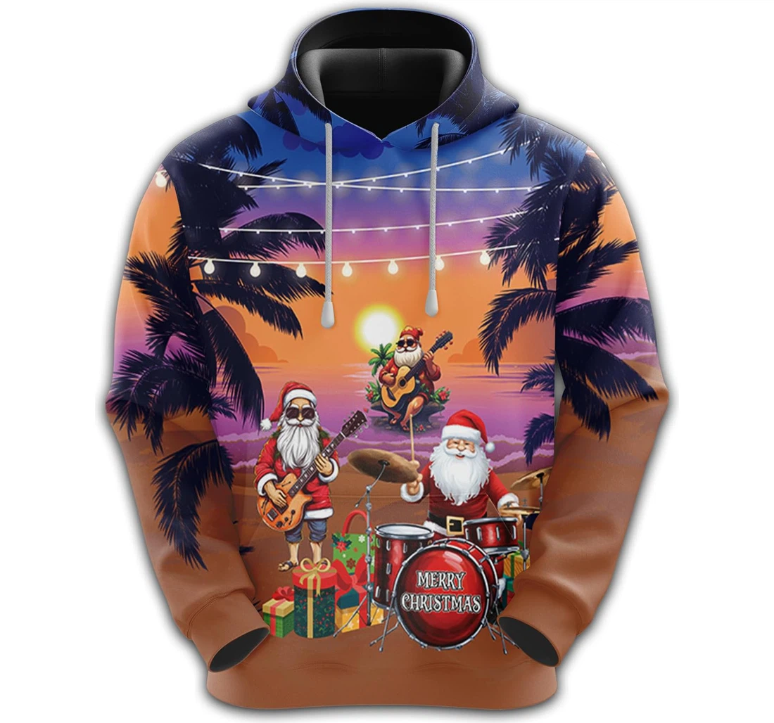 Personalized Santa Claus Surfing With Big Pockets Series - 3D Printed Pullover Hoodie