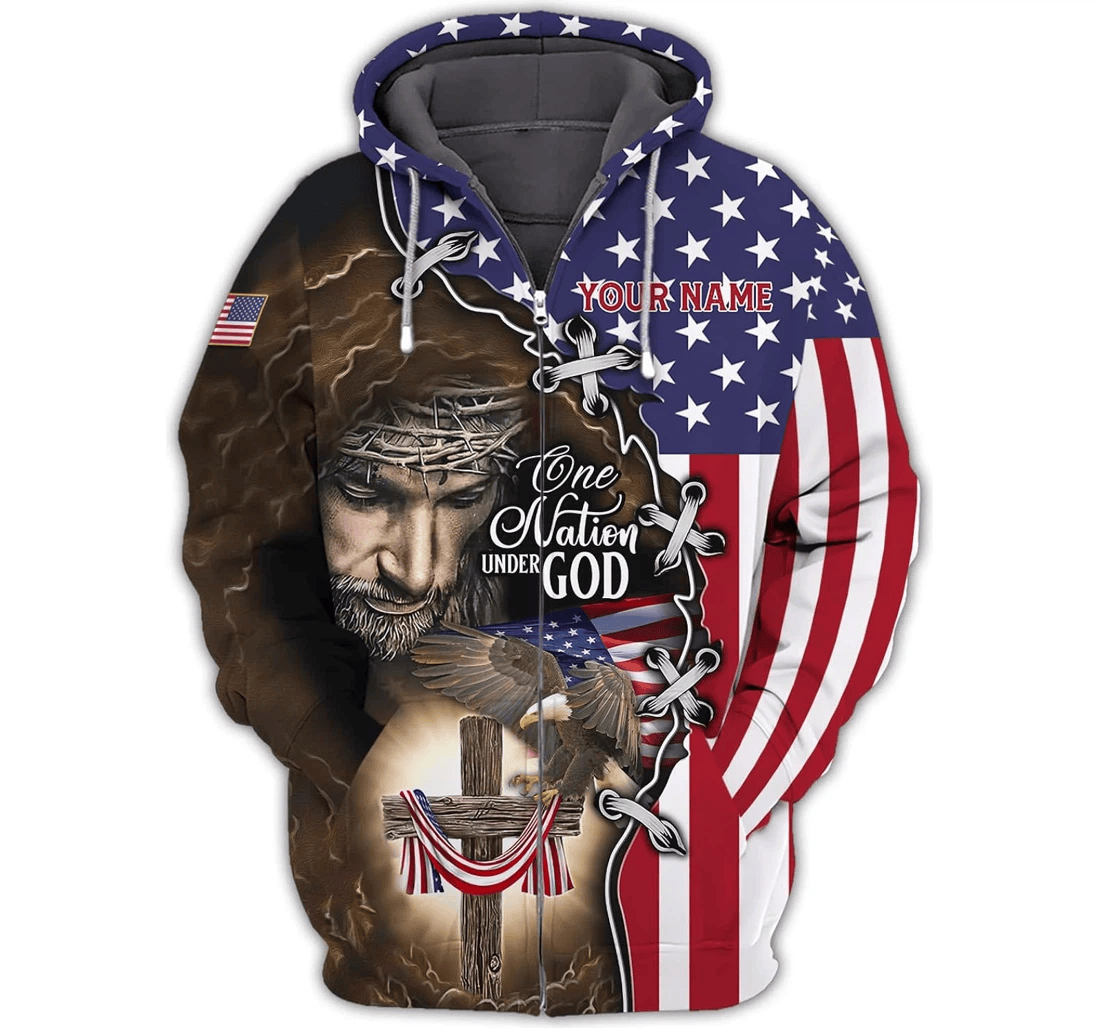 Personalized Christian Believers Custom America God Religious D One Nation Under God - 3D Printed Pullover Hoodie