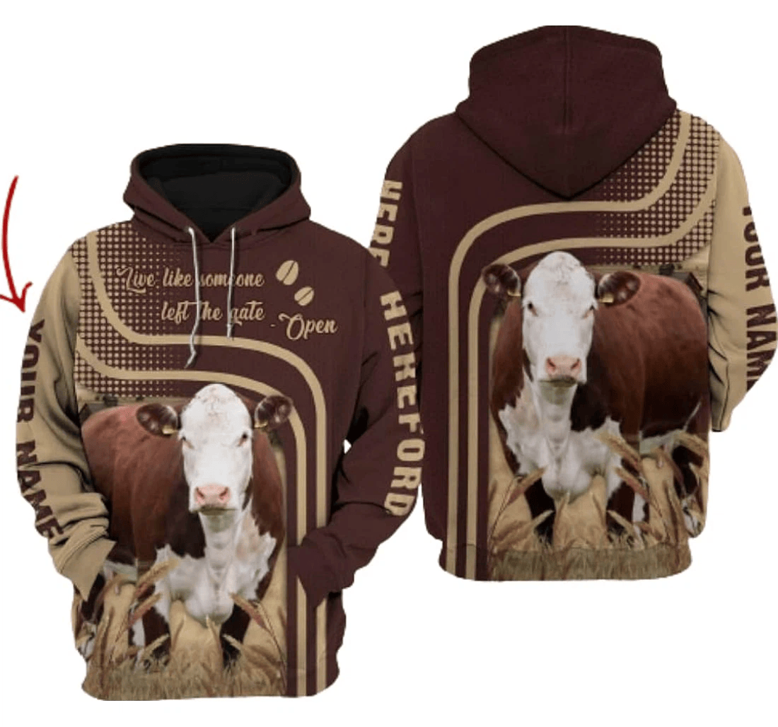 Personalized Name Hereford Cattle On The Field Aop Hereford Hereford Cow Hereford Cattle - 3D Printed Pullover Hoodie