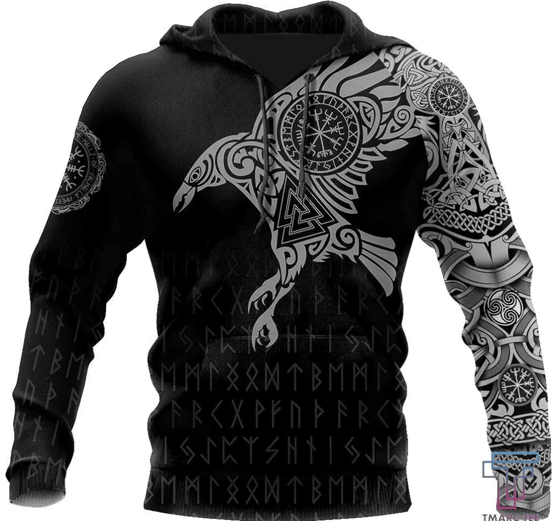 Personalized Viking The Raven Of Odin Tattoo Viking Tattoo Pattern Odin Asgard Totem Tops - 3D Printed Pullover Hoodie