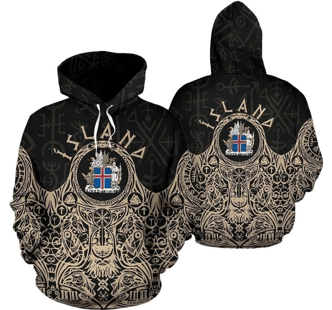 Personalized Iceland Vikings Coat Of Arms Viking Tattoo Pattern Odin Asgard Totem Tops - 3D Printed Pullover Hoodie