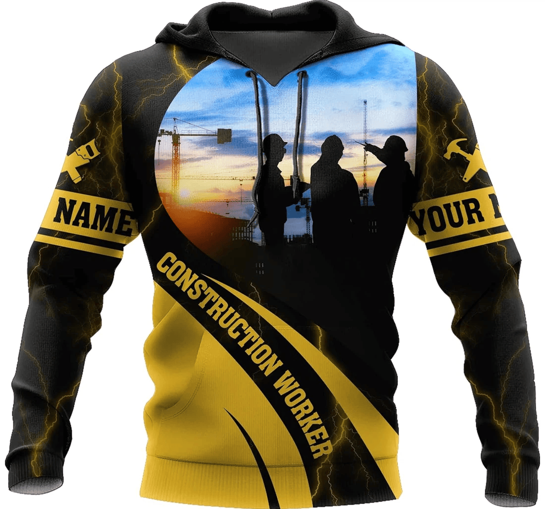 Personalized Construction Worker Yellow Line Family - 3D Printed Pullover Hoodie