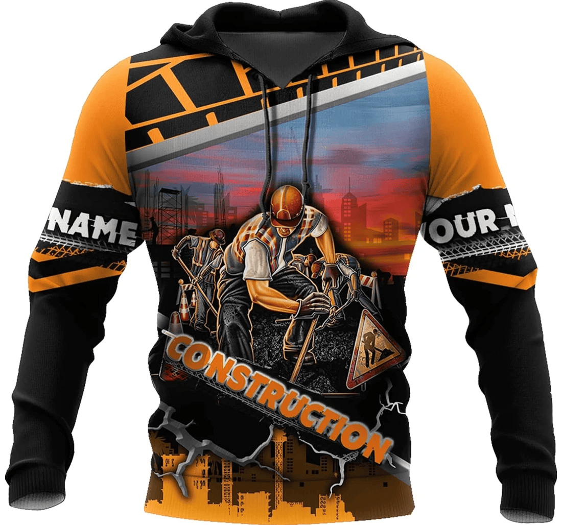 Personalized Construction Worker Building Family - 3D Printed Pullover Hoodie
