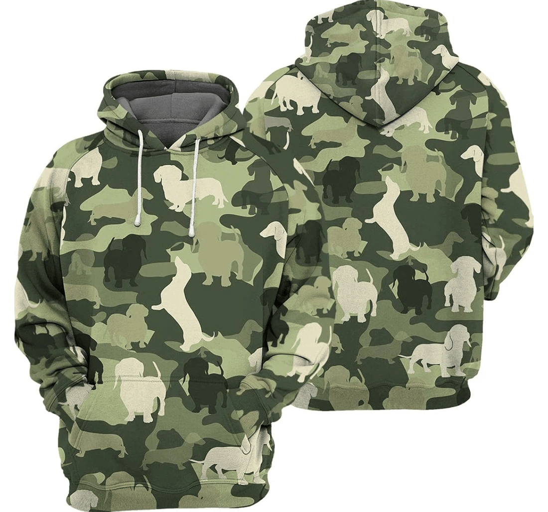 Personalized Dachshund Dog Pet Green Camo Camouflage Dog Pet Lover To - 3D Printed Pullover Hoodie