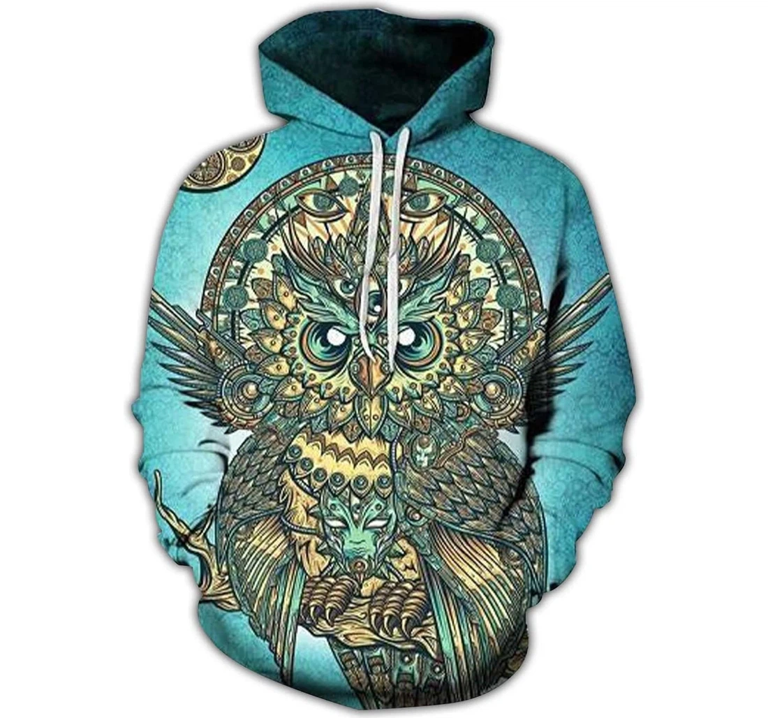 Personalized Green Owl Native American Indian Tribal Owl - 3D Printed Pullover Hoodie