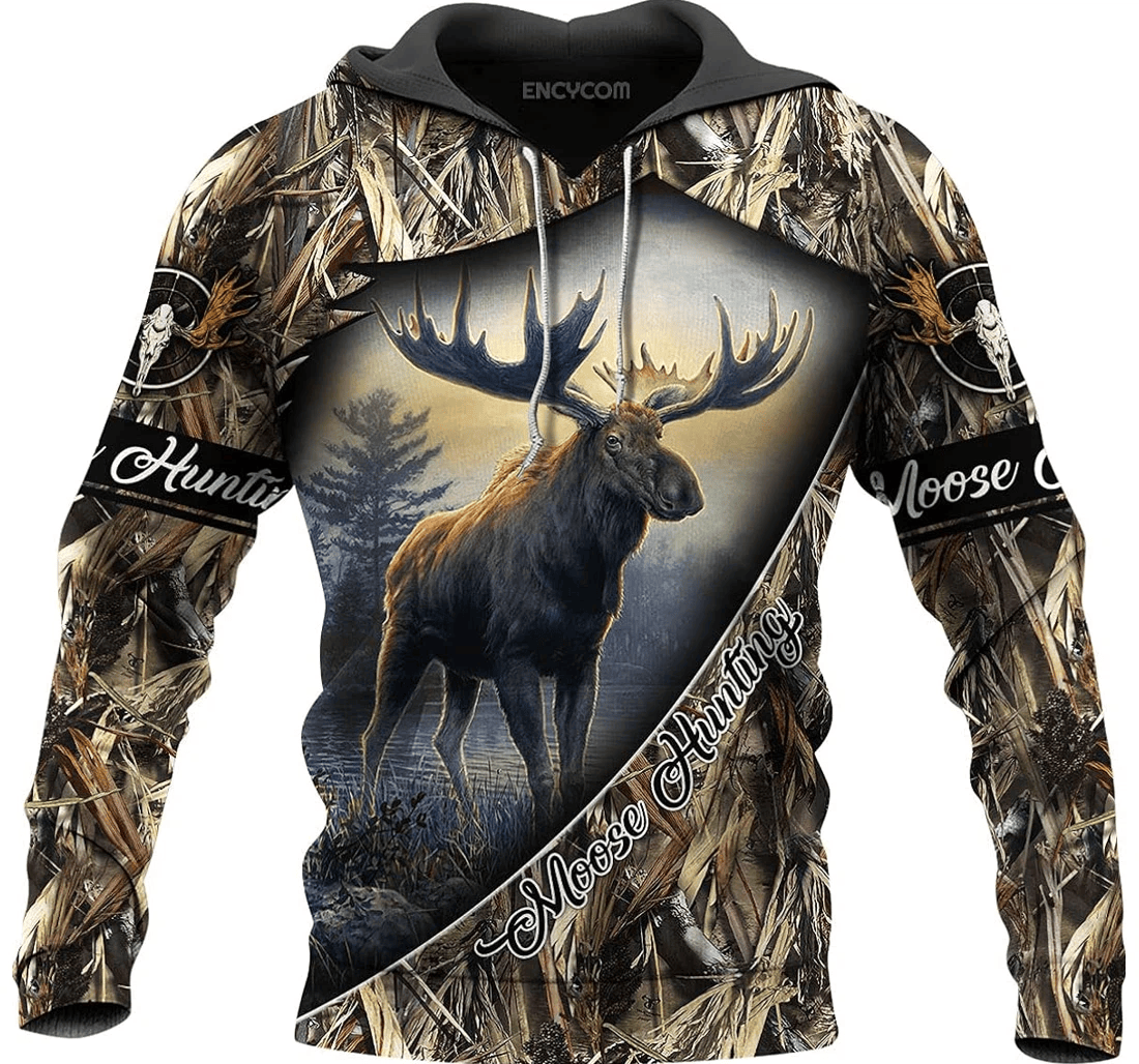 Personalized Moose Hunting Hunting Moose Up Front Pockets All Occasion Street Style - 3D Printed Pullover Hoodie