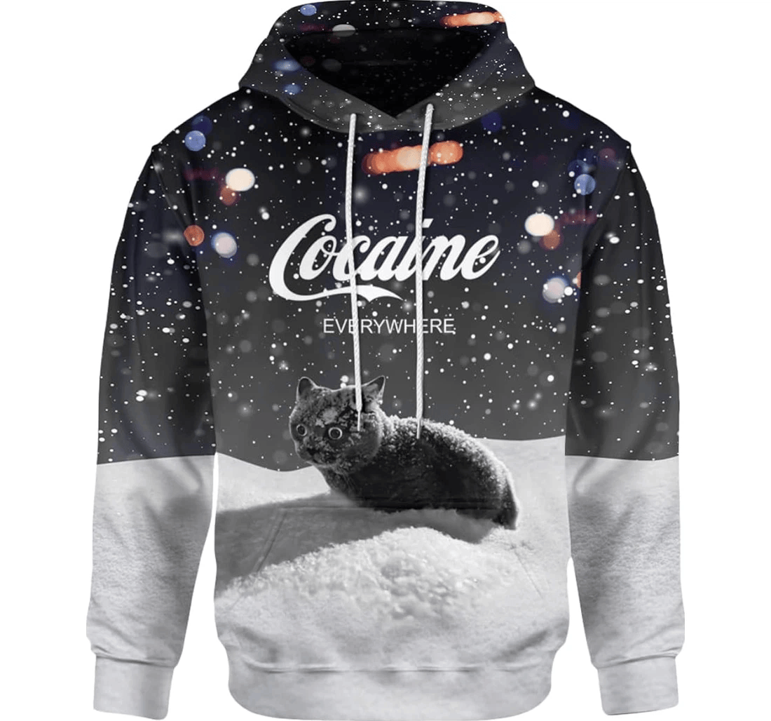 Personalized Grey Cocaine Everywhere Snow Cat Womens Perfect In Winter Small X Large - 3D Printed Pullover Hoodie