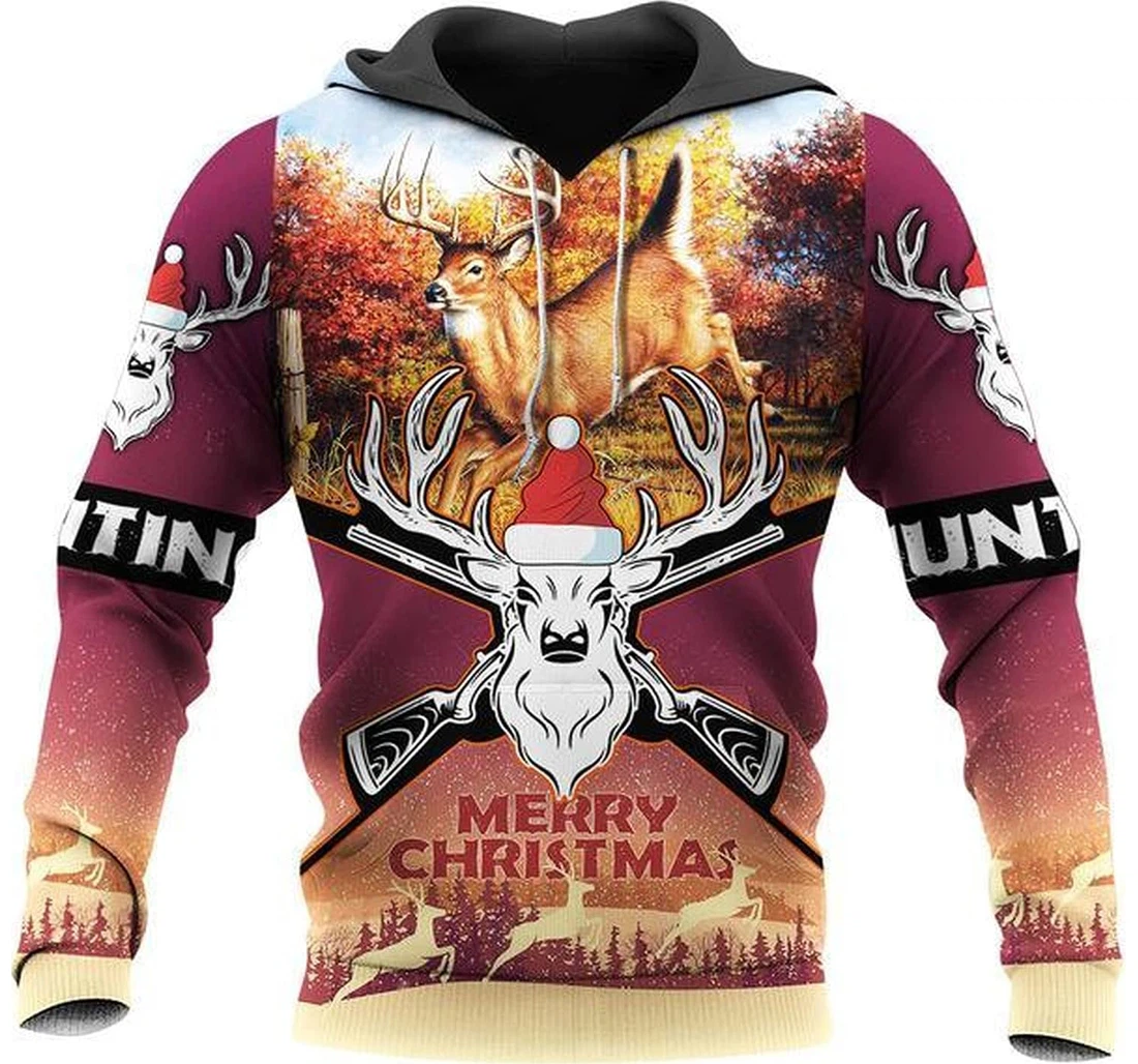 Personalized Deer Santa Hunting Family - 3D Printed Pullover Hoodie