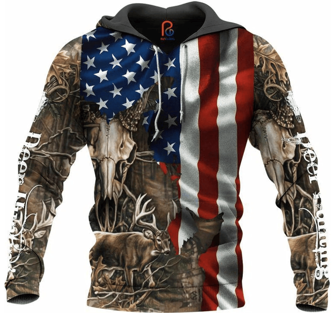 Personalized Deer Hunting Flag Pattern Family - 3D Printed Pullover Hoodie