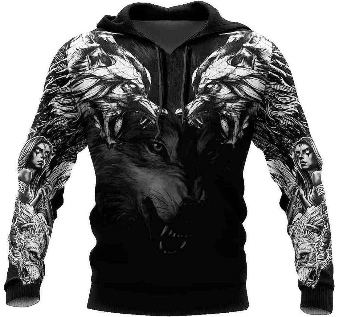 Personalized Double Dark Wolf Tattoo Father Day - 3D Printed Pullover Hoodie