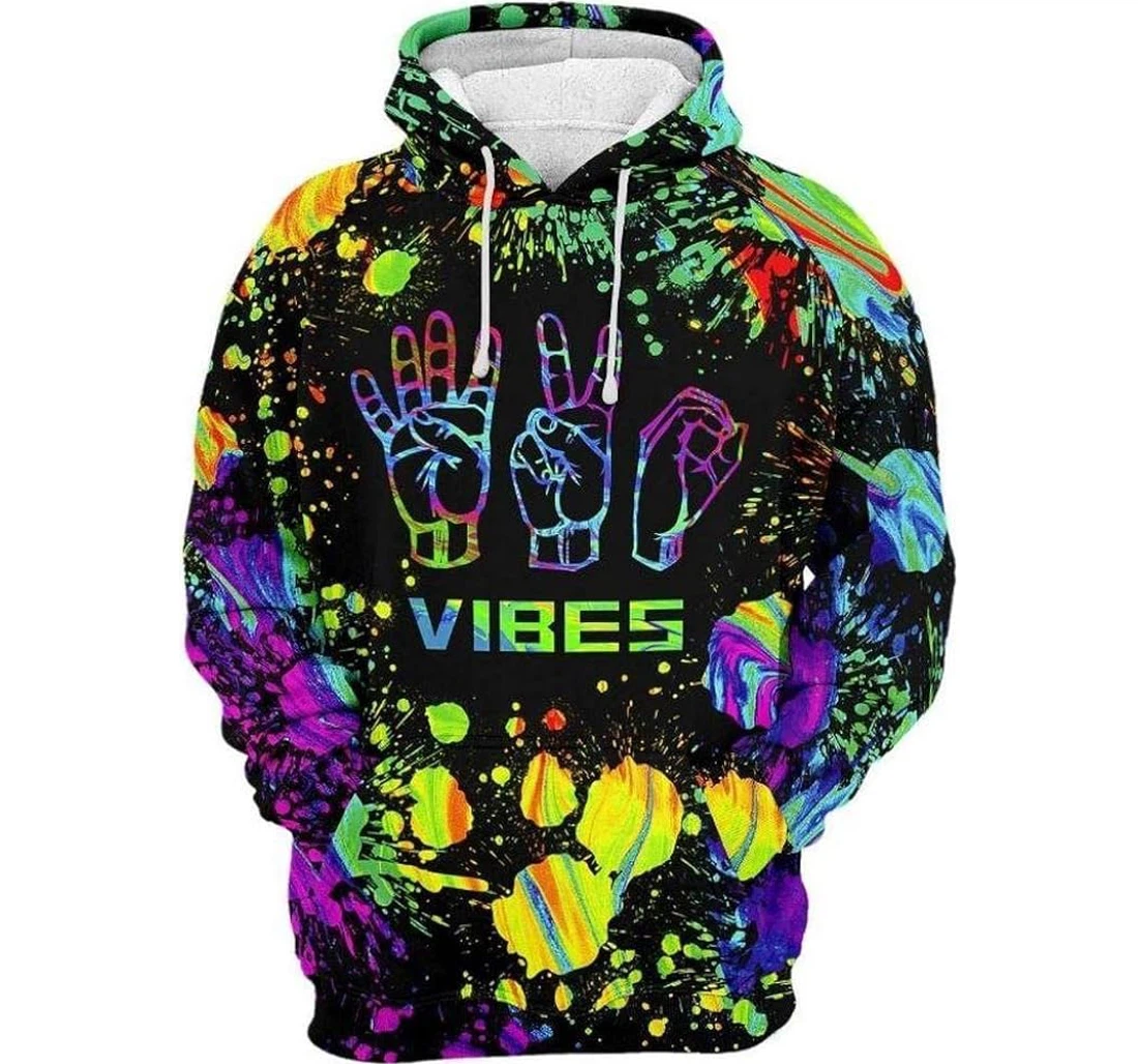 Personalized Language Hand Sign Vibes Father Day - 3D Printed Pullover Hoodie