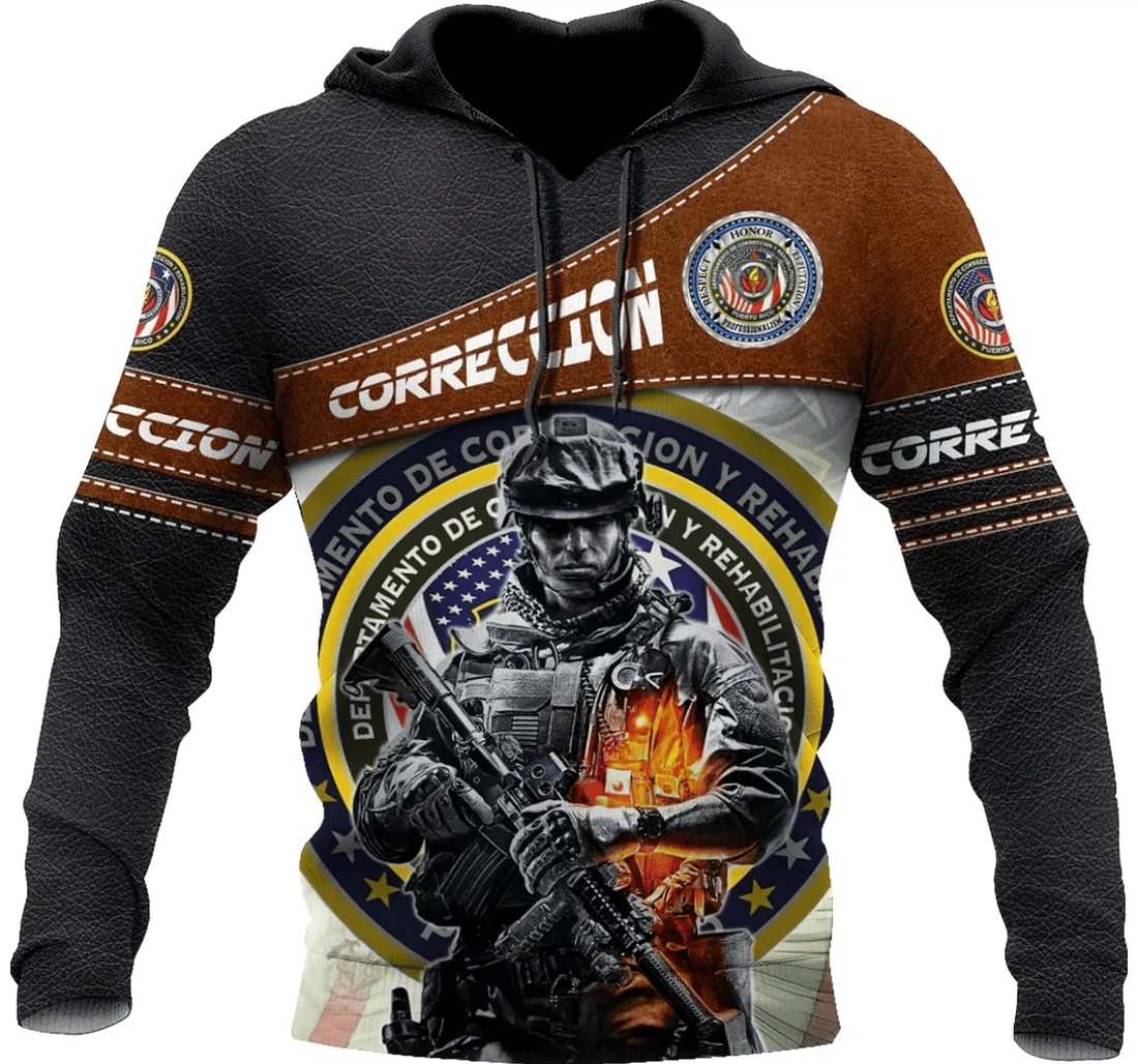 Personalized Veteran Leather Brown Family - 3D Printed Pullover Hoodie
