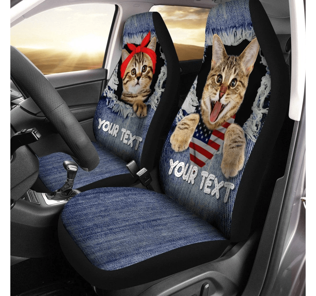 Personalized American Short Hair Cat Custom Couple Cat Universal Front Car Seat Cover