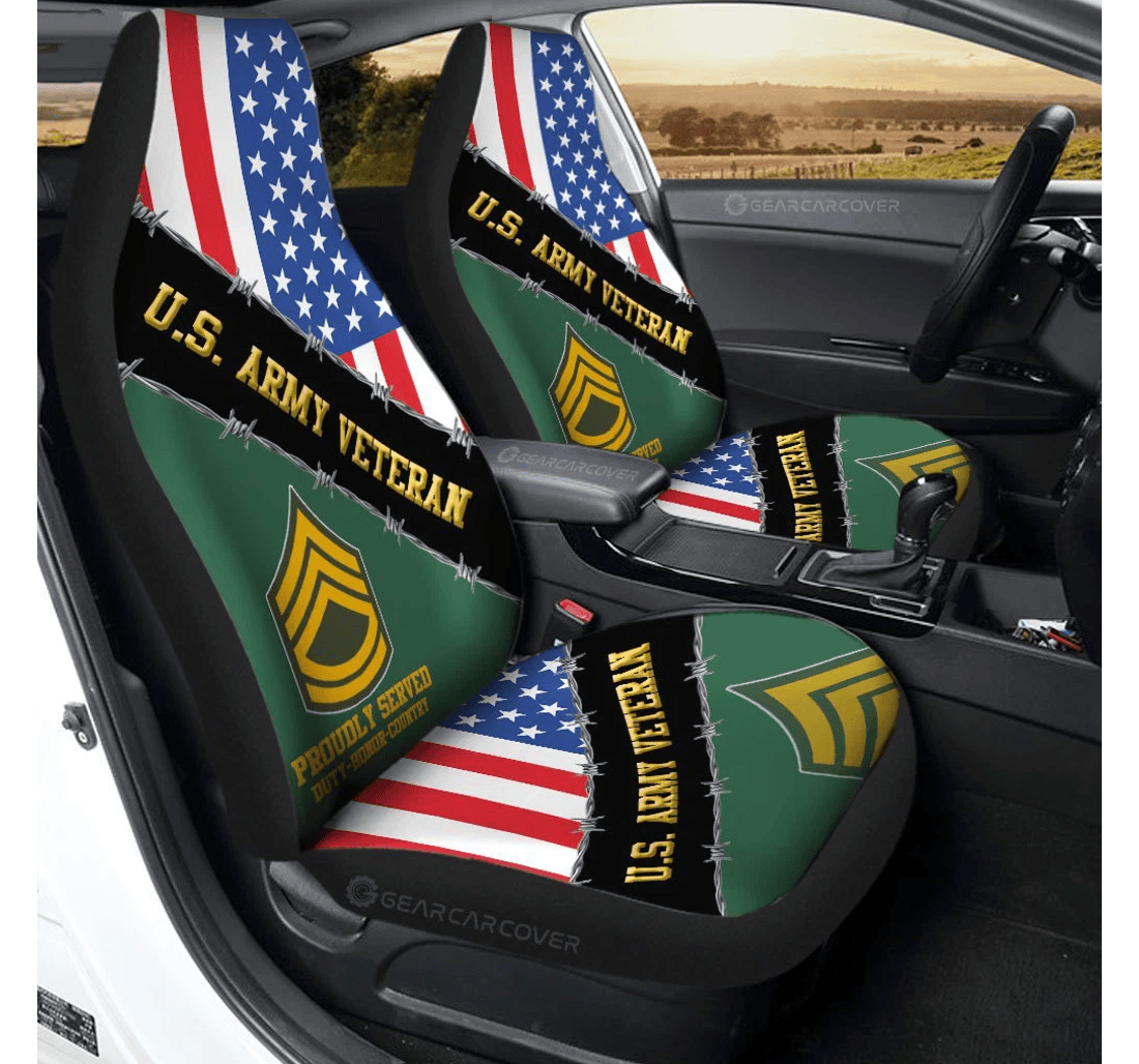 Personalized U S Army Veterans Custom United States Military Custom Universal Front Car Seat Cover