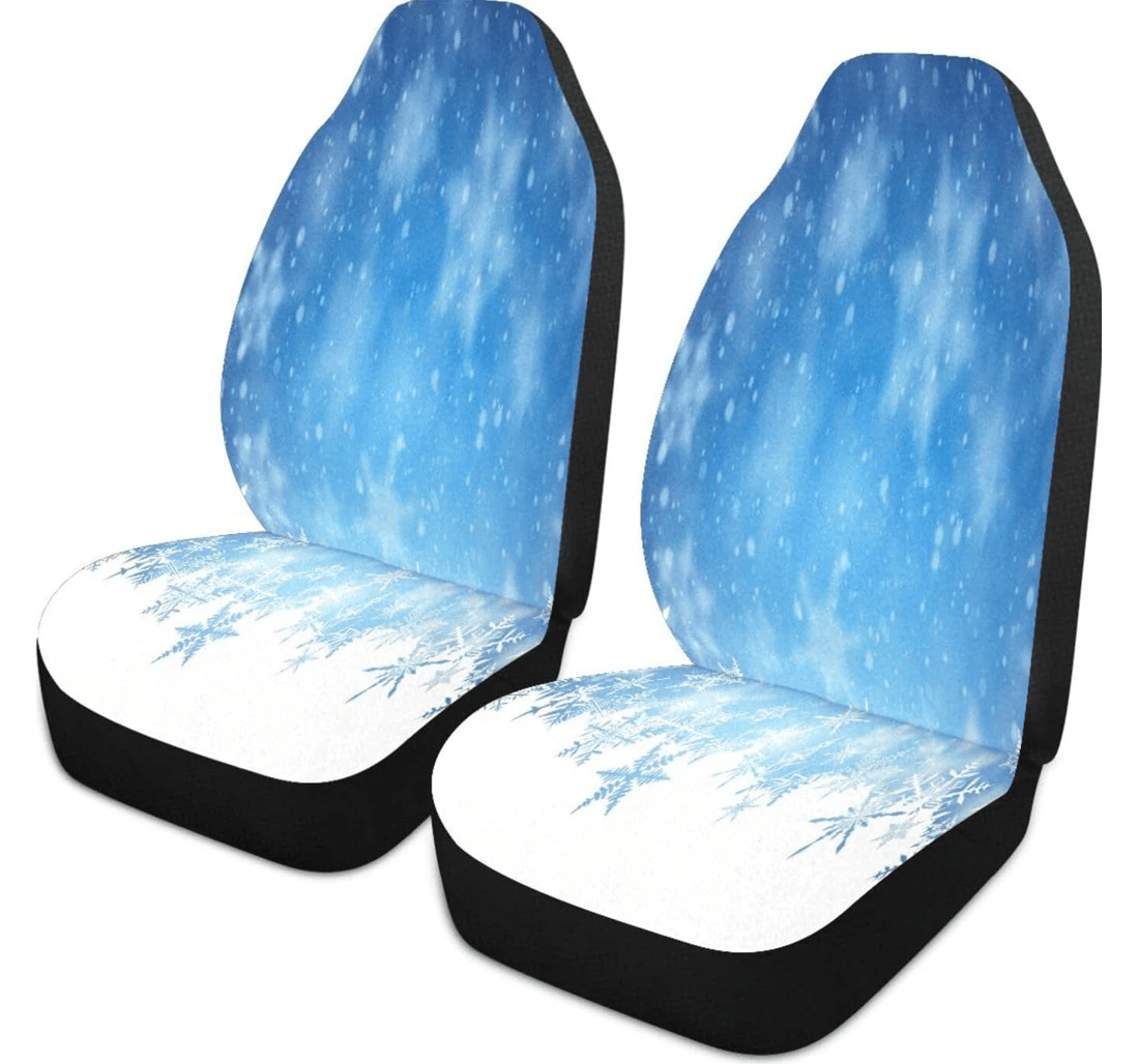 Personalized Blue Christmas Snowflake Nonslip Stain Water Resistant Breathable Pack Universal Front Car Seat Cover