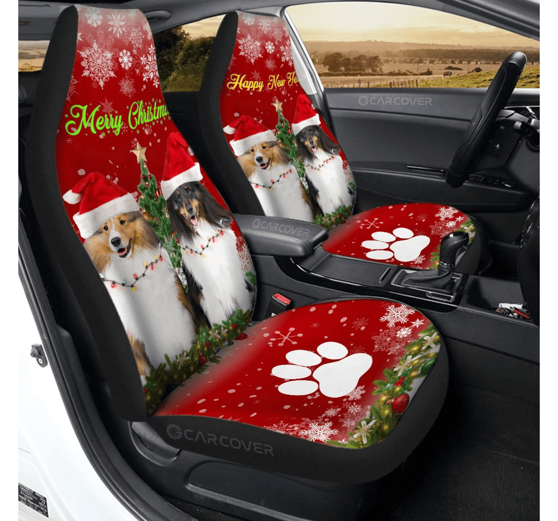 Personalized Shetland Sheepdogs Custom Animal Christmas Decorations Universal Front Car Seat Cover