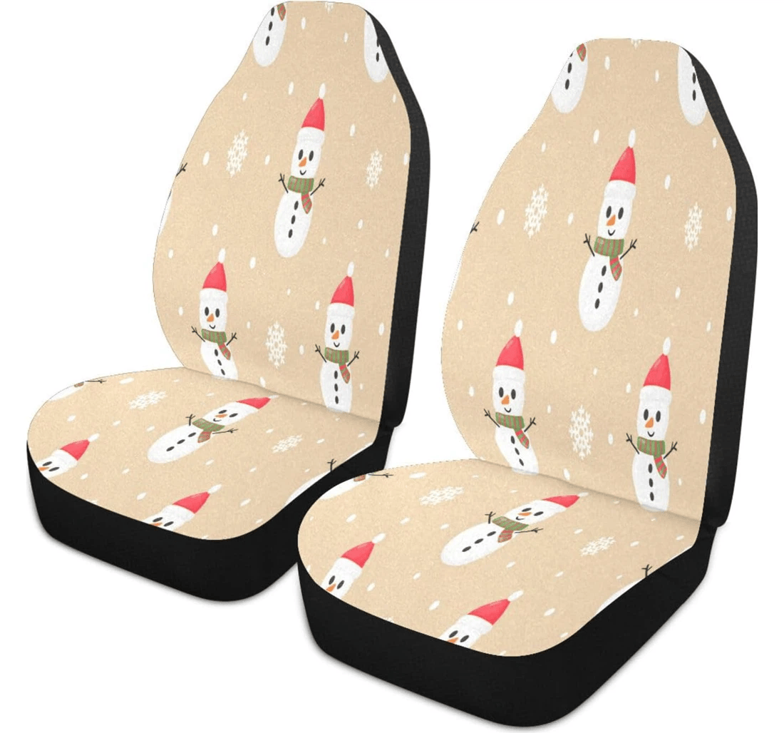 Personalized Christmas Snowman Nonslip Stain Water Resistant Breathable Pack Universal Front Car Seat Cover