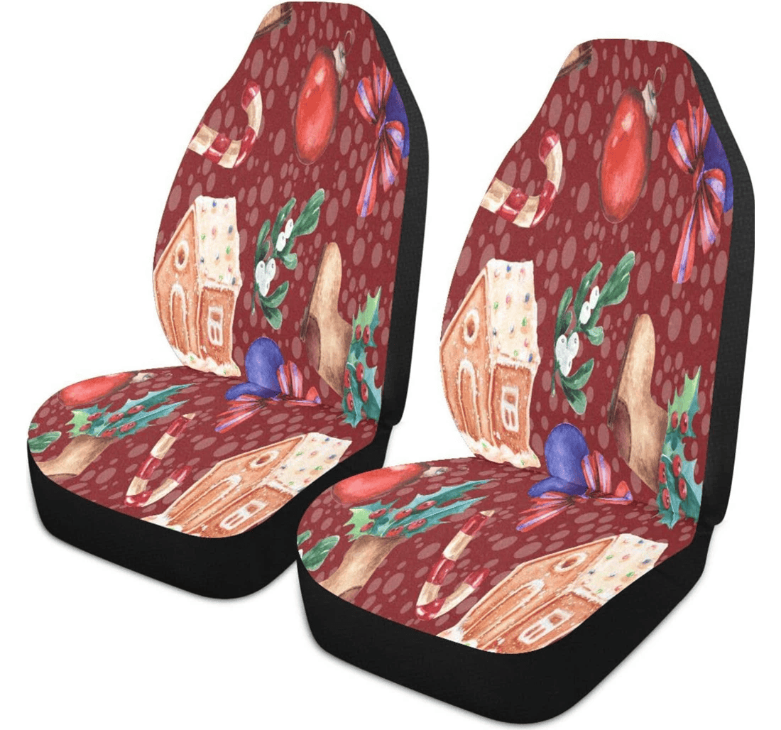 Personalized Christmas Gingerbread House Nonslip Stain Water Resistant Breathable Pack Universal Front Car Seat Cover