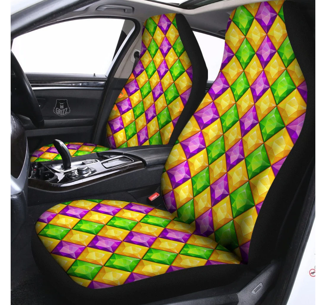 Personalized Diamond Mardi Gras Pattern Universal Front Car Seat Cover