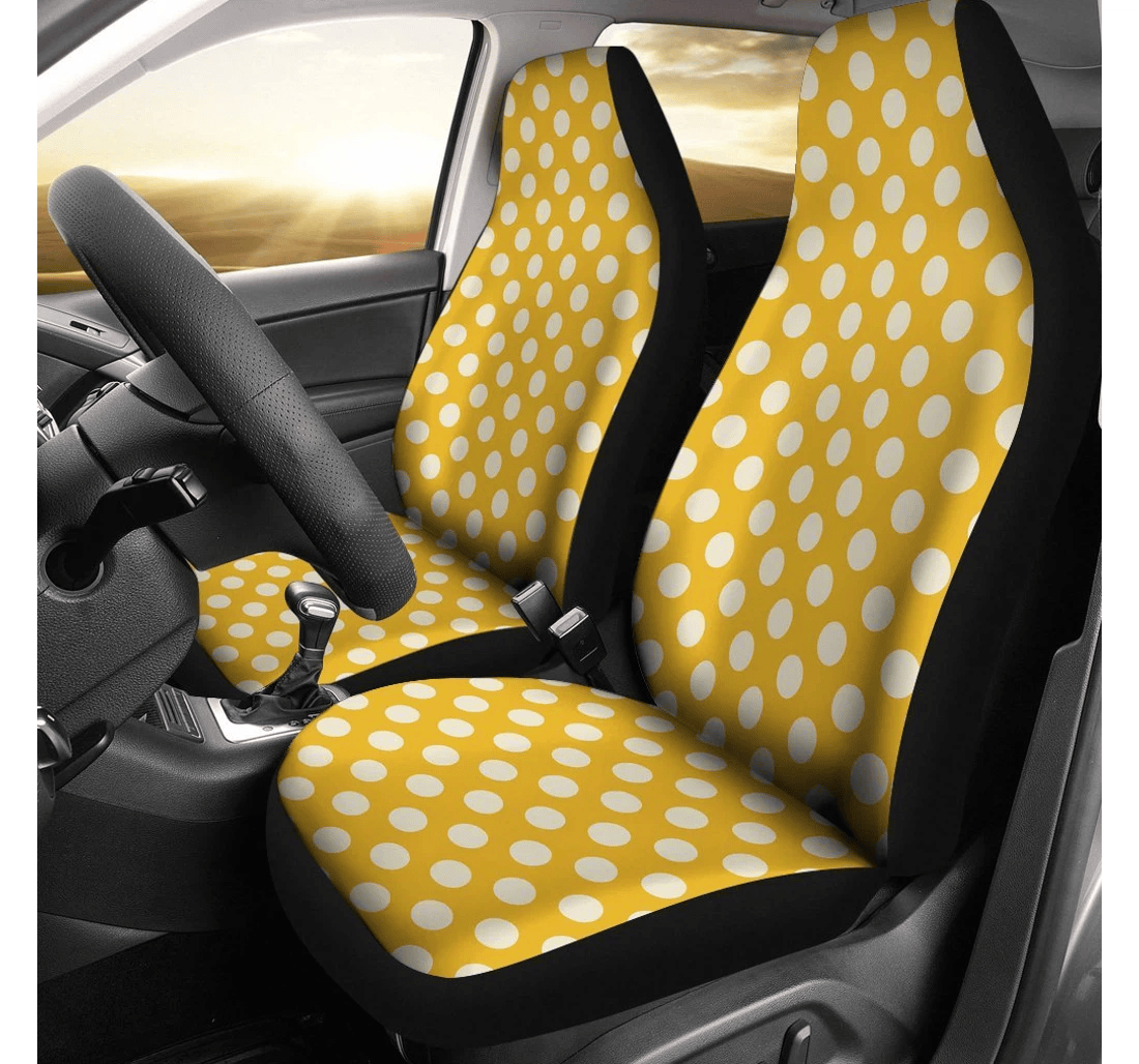 Personalized Yellow White Polka Dot Universal Front Car Seat Cover