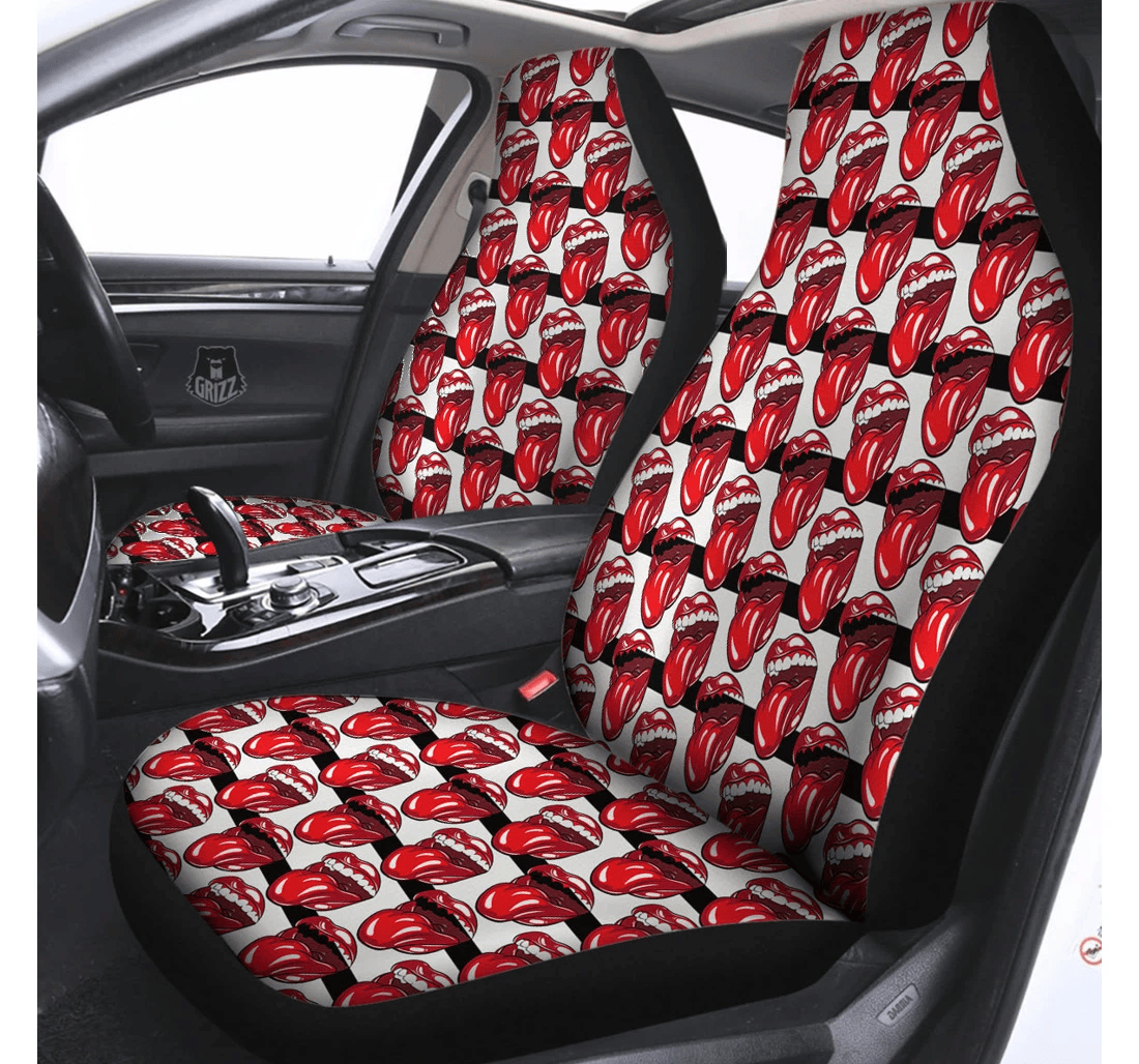 Personalized Mouth Tongue Stripe Pattern Universal Front Car Seat Cover