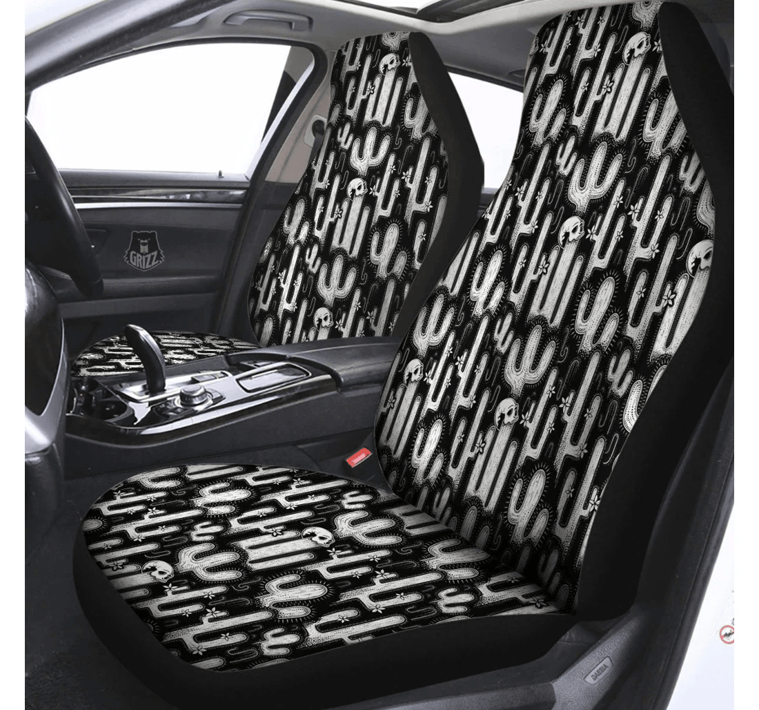 Personalized Cactus White Black Pattern Universal Front Car Seat Cover