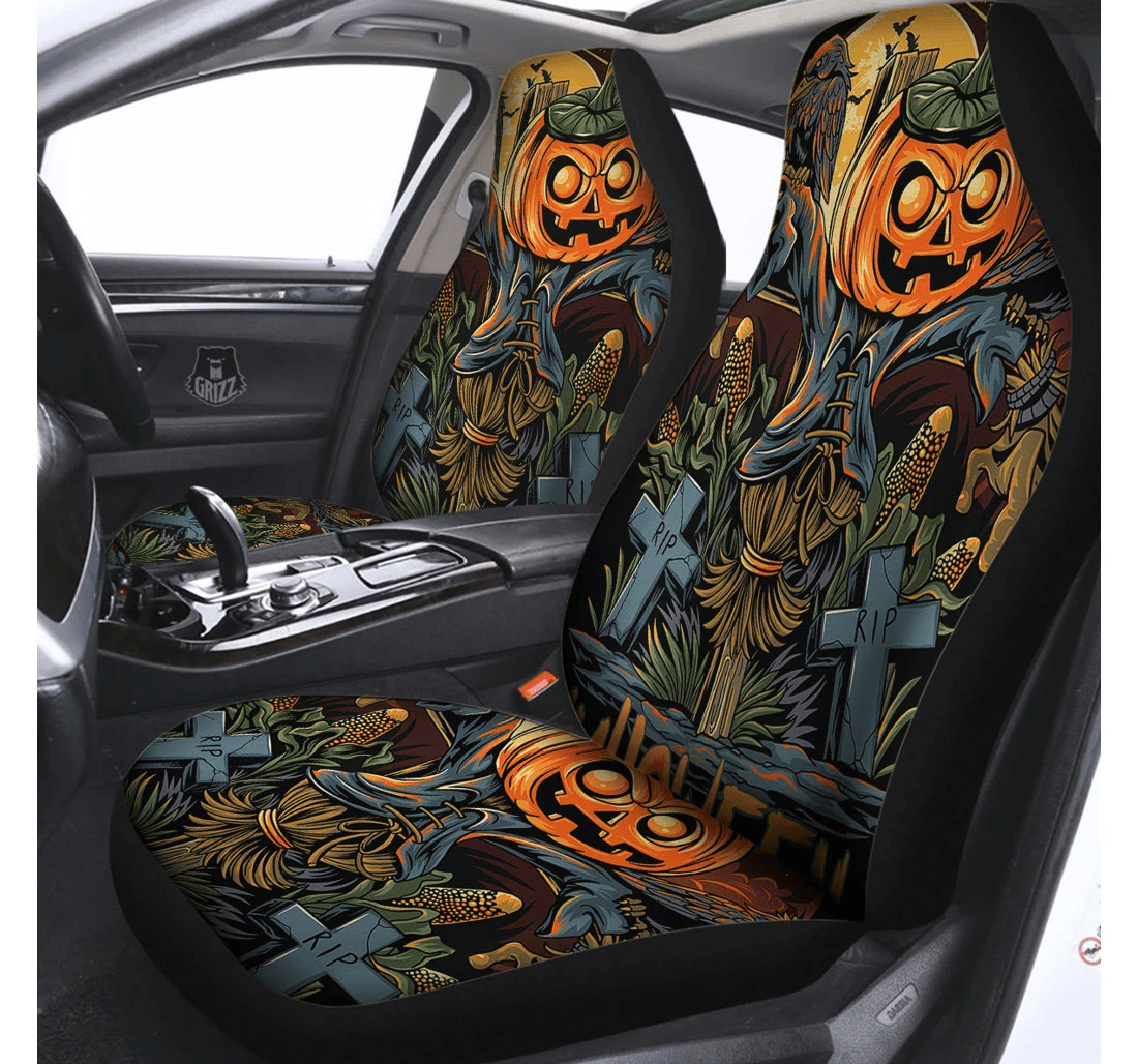 Personalized Halloween Scarecrow Universal Front Car Seat Cover