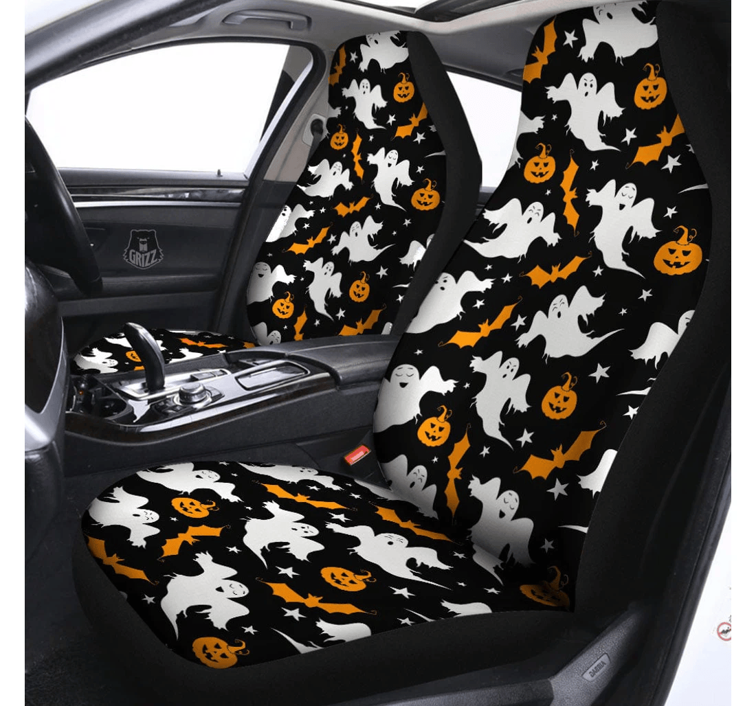 Personalized Ghost Halloween Pattern Universal Front Car Seat Cover