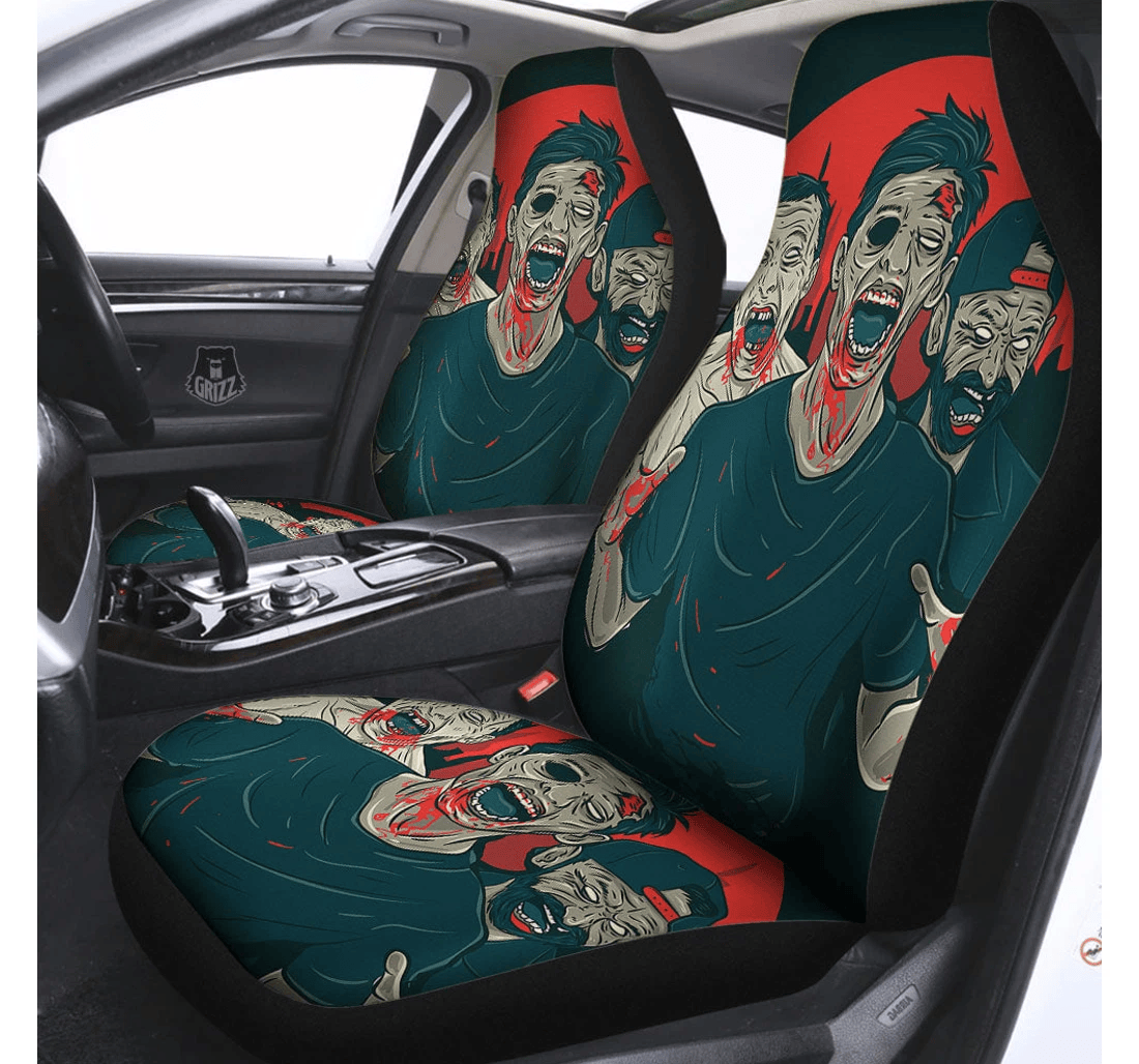 Personalized Zombie Crowd Halloween Universal Front Car Seat Cover