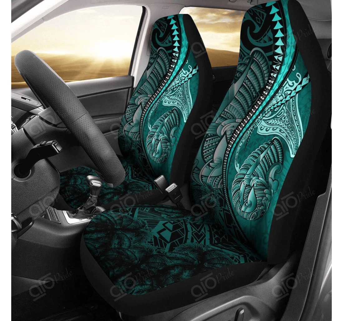 Personalized Aio Pride Fish Hook Manta Polynesian Turqouise Universal Front Car Seat Cover