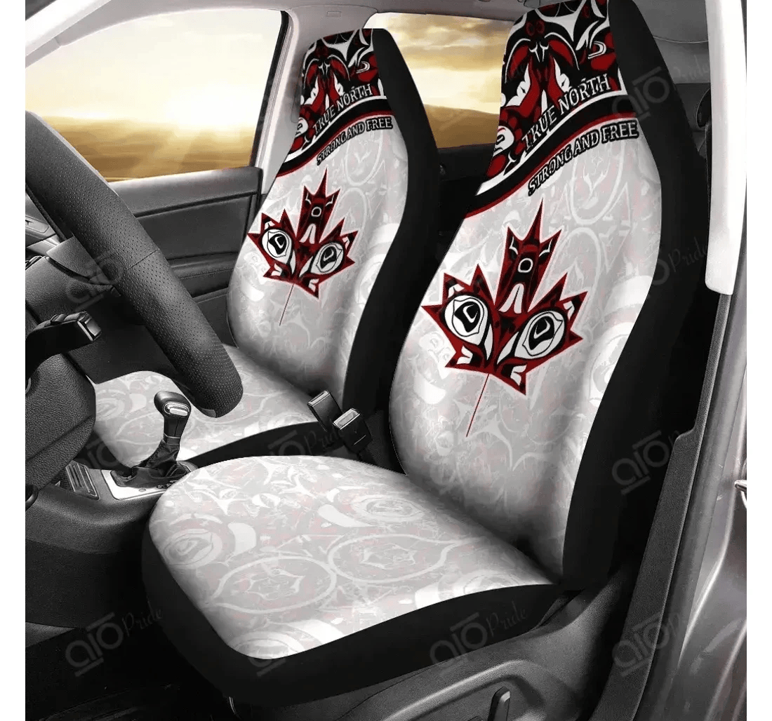 Personalized Aio Pride Canada Haida Maple Leaf Style Tattoo White Universal Front Car Seat Cover
