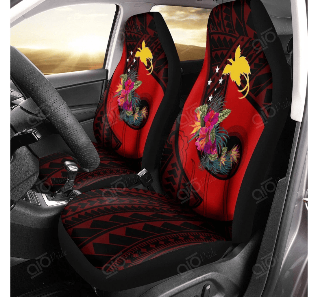 Personalized Aio Pride Papua New Guinea Polynesian Hook Hibiscus Red Universal Front Car Seat Cover
