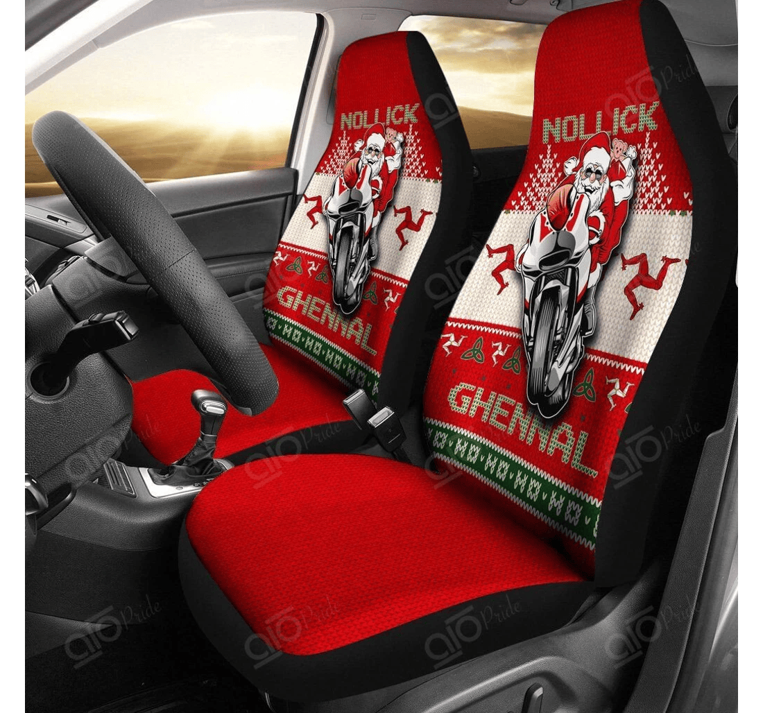 Personalized Aio Pride Isle Man Celtic Christmas Manx Santa Ugly Christmas Style Universal Front Car Seat Cover