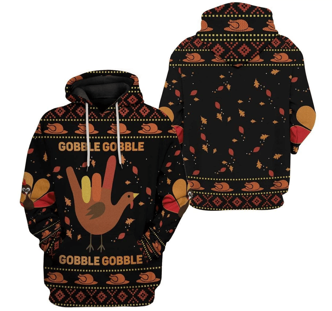 Personalized Thanksgiving Gobble Gobble Gobble Gobble Turkey Brown - 3D Printed Pullover Hoodie